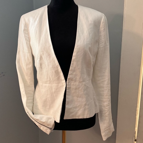 NWT: Banana Republic White Linen Zipper Sleeves Blazer •2P - Picture 3 of 15